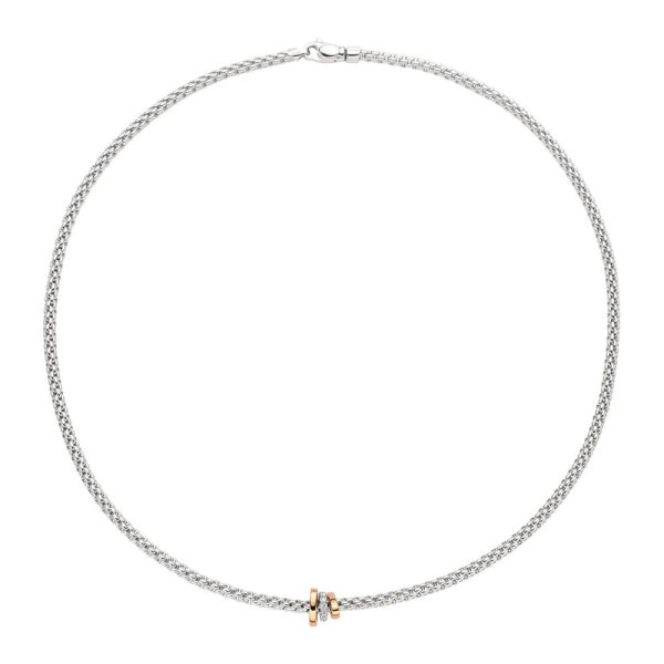 White gold necklace with diamond set rondels.