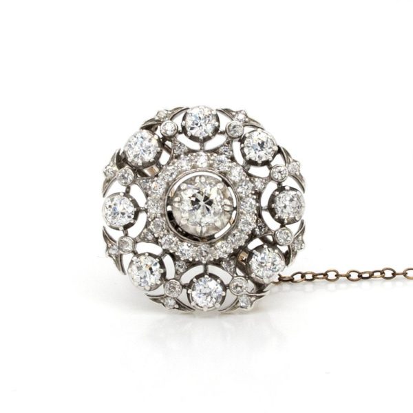 Victorian diamond brooch in gold and silver.