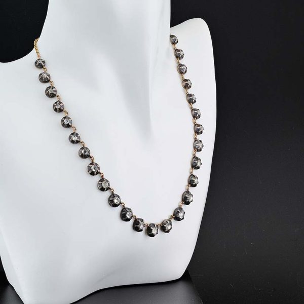 Georgian Style 6ct Rose Cut Diamond Riviere Necklace, full line of 26 rose-cut graduating diamonds in silver settings backed with 18ct gold