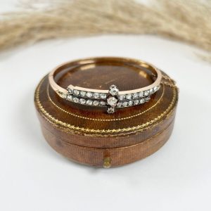 Victorian diamond two row bangle in rose gold.