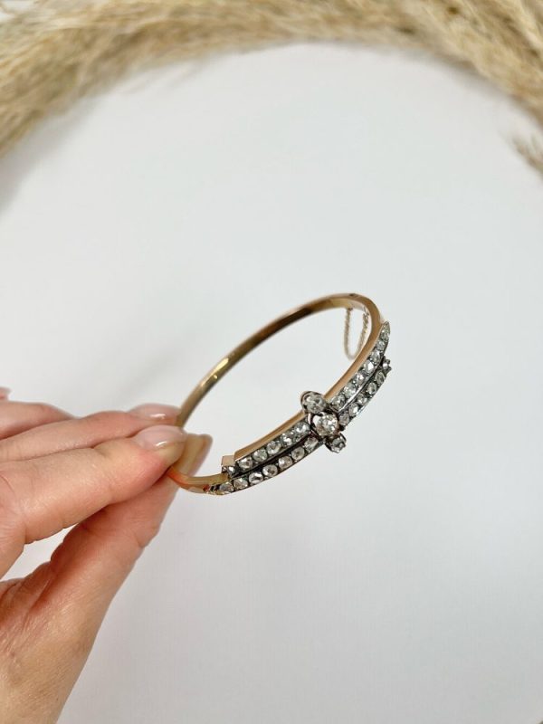 Victorian diamond two row bangle in rose gold.