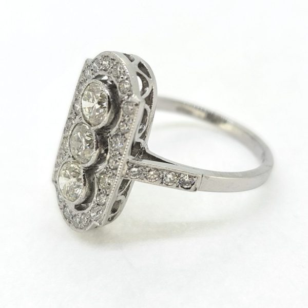 Art Deco Style 1.50ct Diamond Trilogy Cluster Tablet Plaque Ring in Platinum