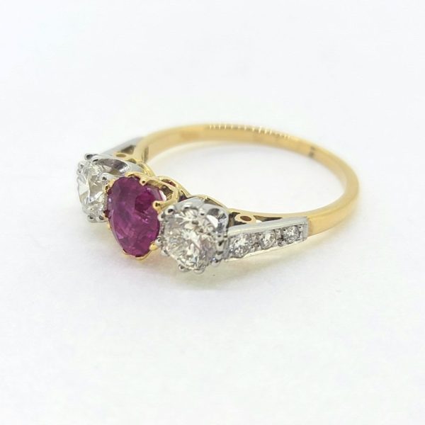 Ruby and Diamond Three Stone Engagement Ring