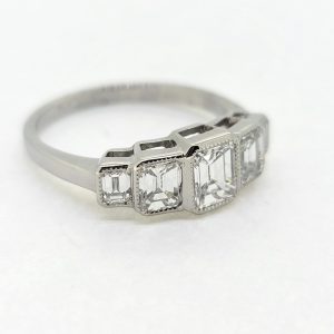 Emerald Cut Diamond Five Stone Engagement Ring in Platinum, 1.75 carats