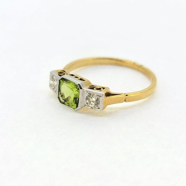 Peridot and Diamond Three Stone Engagement Ring