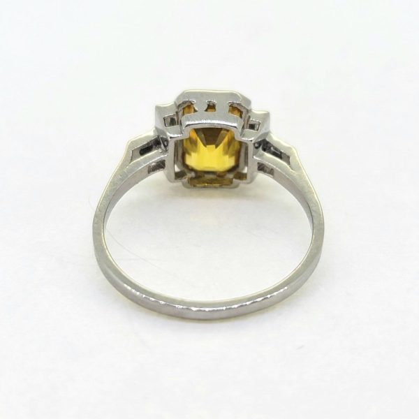 2.40ct Yellow Sapphire and Baguette Diamond Ring in Platinum