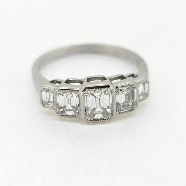 Emerald Cut Diamond Five Stone Engagement Ring in Platinum, 1.75 carats