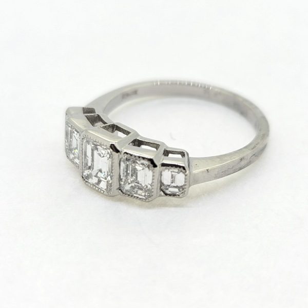 Emerald Cut Diamond Five Stone Engagement Ring in Platinum, 1.75 carats