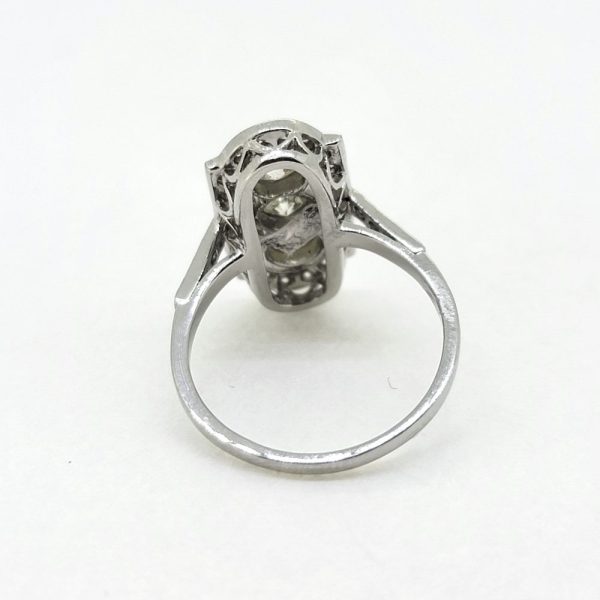 Art Deco Style 1.50ct Diamond Trilogy Cluster Tablet Plaque Ring in Platinum, three diamonds set vertically within fixed diamond plaque surround in platinum