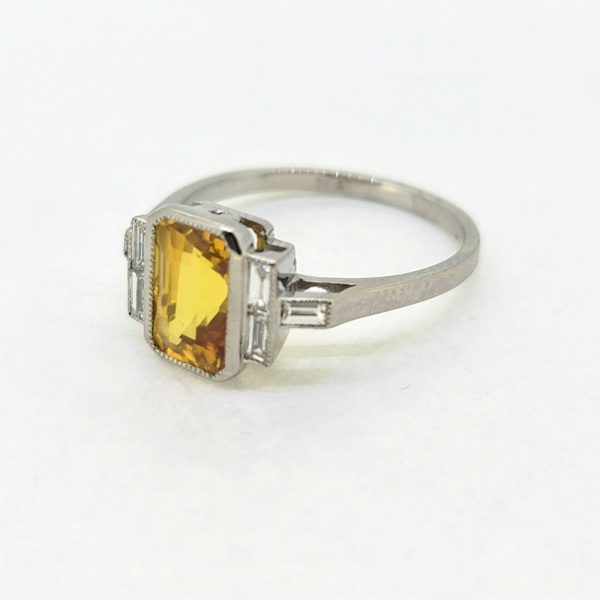 2.40ct Yellow Sapphire and Baguette Diamond Ring in Platinum