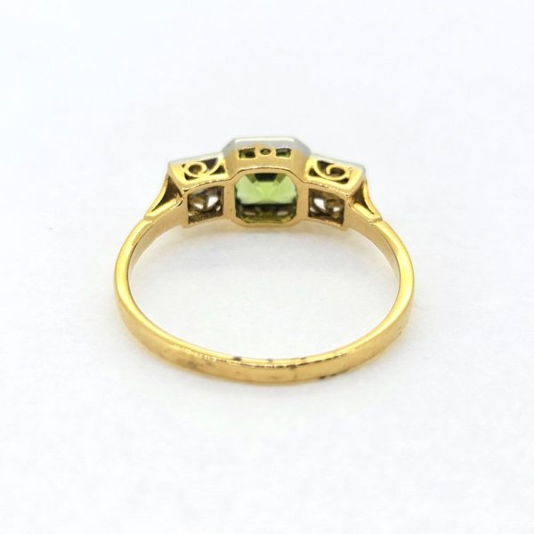 Peridot and Diamond Three Stone Engagement Ring
