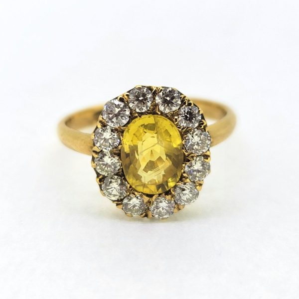 2ct Oval Yellow Sapphire and Diamond Cluster Engagement Ring in 18ct Yellow Gold