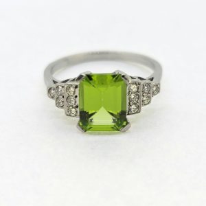 2.40ct Peridot and Diamond Engagement Ring in Platinum