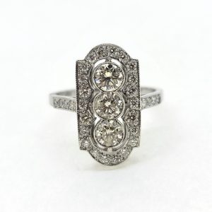 Art Deco Style 1.50ct Diamond Trilogy Cluster Plaque Ring