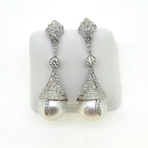 2ct Diamond and South Sea Pearl Drop Earrings