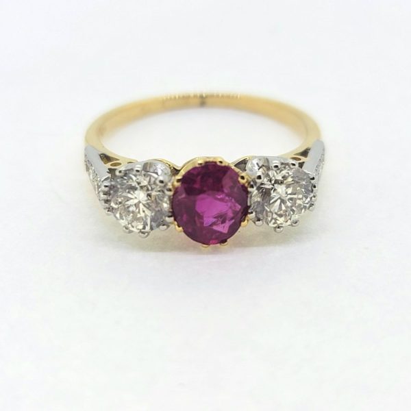 Ruby and Diamond Three Stone Engagement Ring
