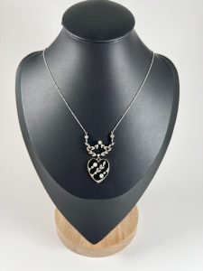 Antique Edwardian Heart Necklace In Platinum And 18 Carat White Gold With Pearls And Diamonds