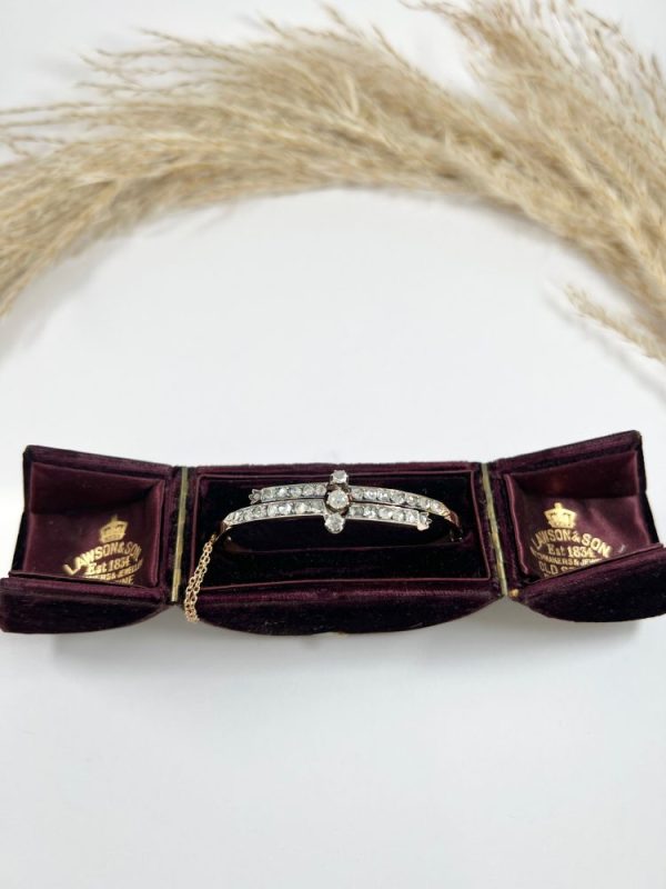 Victorian diamond two row bangle in rose gold.