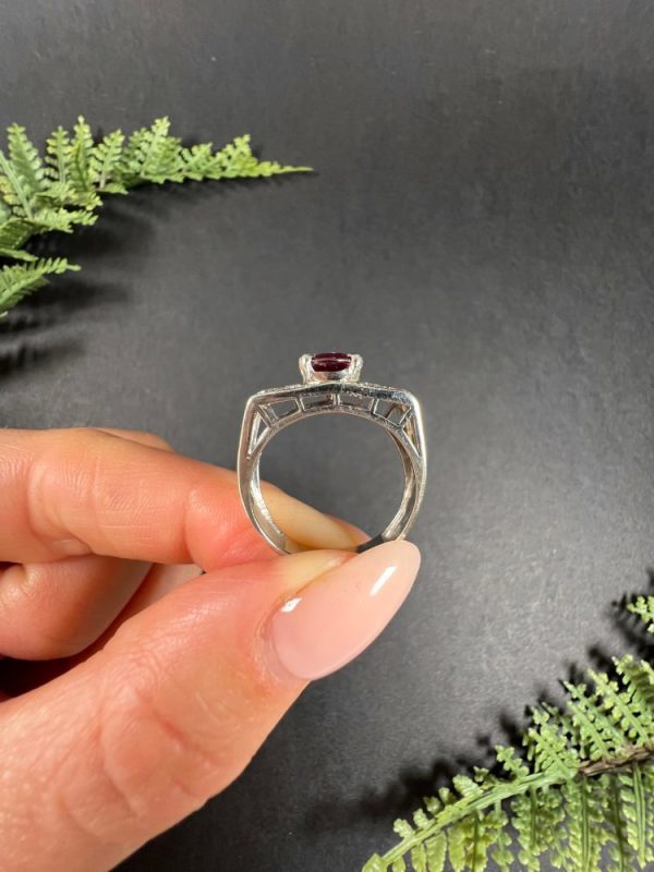 Vintage diamond and ruby cocktail ring in white gold.