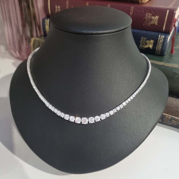 Diamond Line Tennis Necklace, 10.52 carats of graduated round brilliant-cut diamonds four-claw set and mounted in 18ct white gold