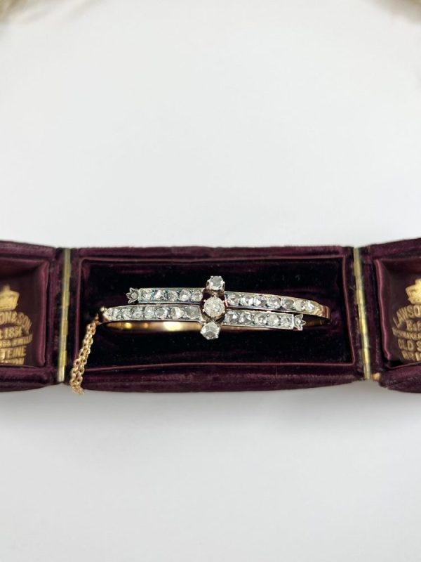 Victorian diamond two row bangle in rose gold.