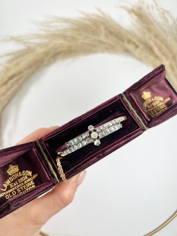 Victorian diamond two row bangle in rose gold.