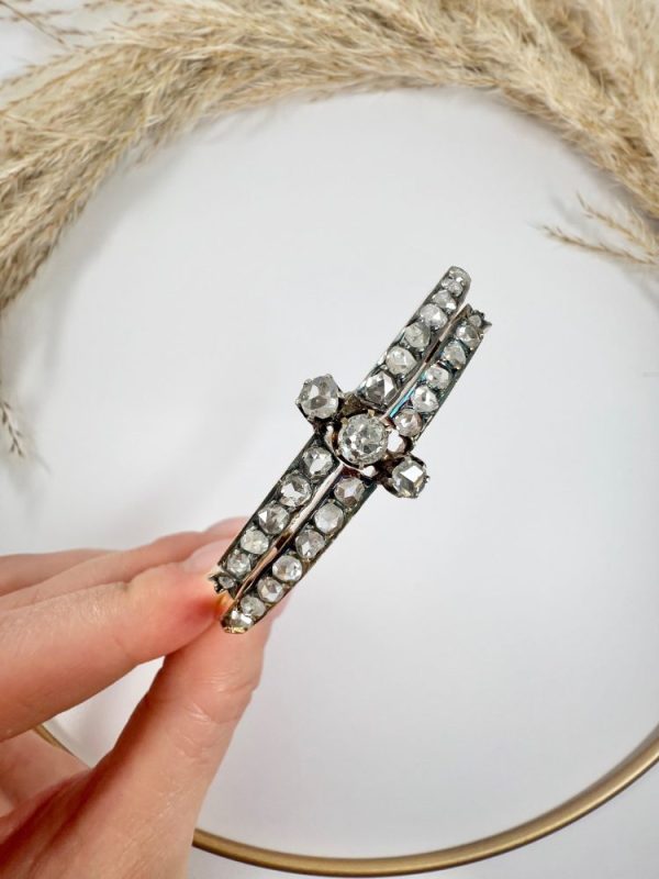 Victorian diamond two row bangle in rose gold.