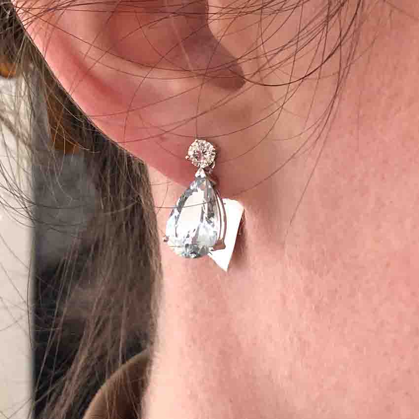 Pear Cut Aquamarine and Diamond Stud Drop Earrings In 18ct White Gold