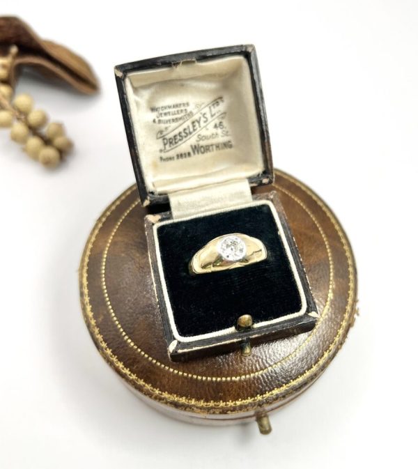 Antique Dome Shaped Gypsy Band Ring In 18 Carat Yellow Gold With Single Diamond