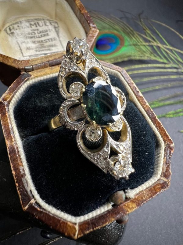 Antique 18ct Gold Sapphire and Diamond Statement Ring