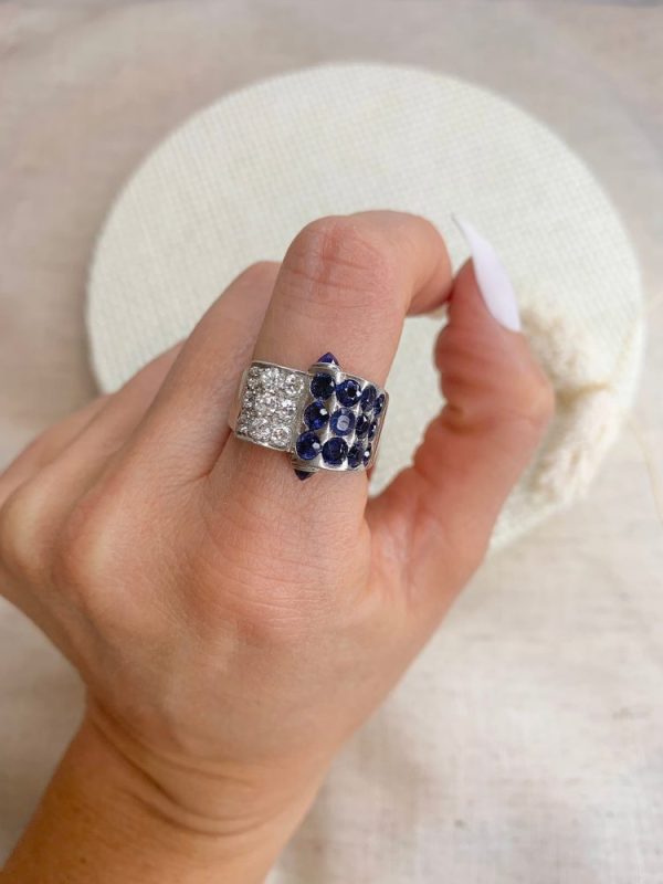 Vintage diamond and sapphire cocktail ring in platinum.