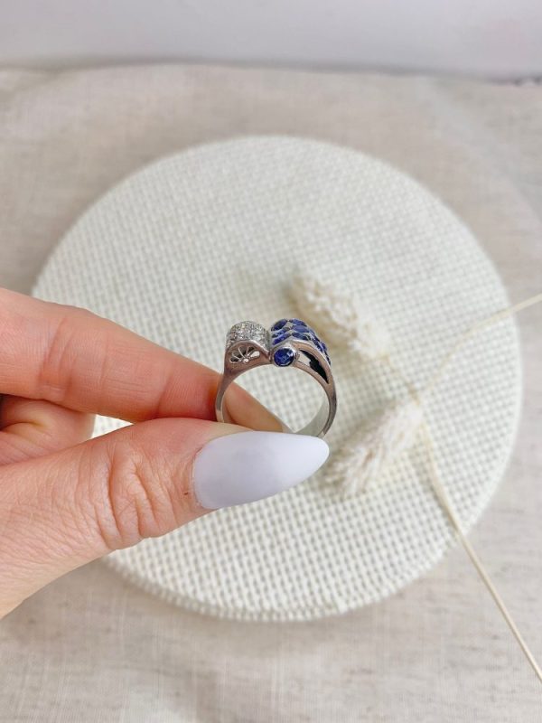 Vintage diamond and sapphire cocktail ring in platinum.