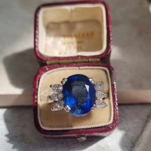 Certified No Heat Ceylon Sapphire and Marquise Diamond Ring
