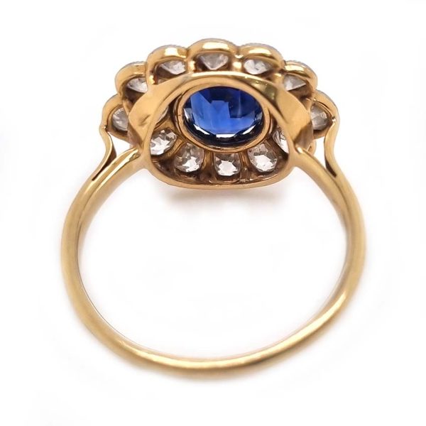 Vintage 2ct Natural No Heat Burma Sapphire and 2ct Diamond Cluster Engagement Ring in 18ct White Gold certified Burma origin no indication of heat treatment