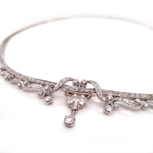 Antique Vintage Art Deco French 3ct Diamond Necklace, articulated 18ct white gold necklace set with single cut diamonds accented with diamond scrolls and pendant drops. With removable central pendant section. Circa 1920s 1930s