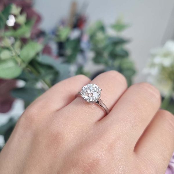 Pre Owned Antique Vintage Single Stone 2.50ct Old Mine Cut Diamond Solitaire Engagement Ring in Platinum