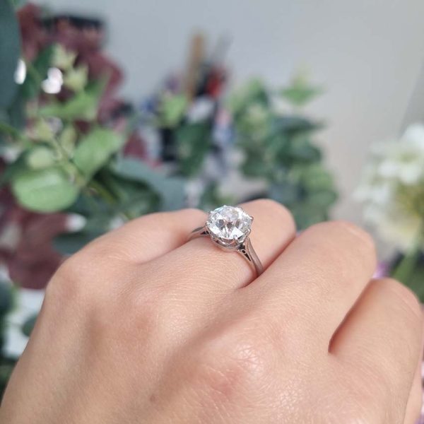 Pre Owned Antique Vintage Single Stone 2.50ct Old Mine Cut Diamond Solitaire Engagement Ring in Platinum