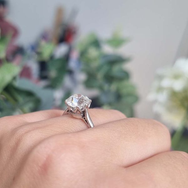 Pre Owned Antique Vintage Single Stone 2.50ct Old Mine Cut Diamond Solitaire Engagement Ring in Platinum