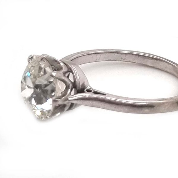 Pre Owned Antique Vintage Single Stone 2.50ct Old Mine Cut Diamond Solitaire Engagement Ring in Platinum