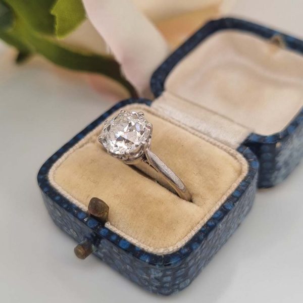 Pre Owned Antique Vintage Single Stone 2.50ct Old Mine Cut Diamond Solitaire Engagement Ring in Platinum