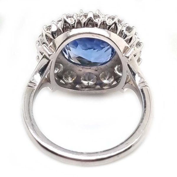 Vintage Natural Cornflower Ceylon Sapphire and Diamond Cluster Ring, large oval Ceylon sapphire in mesmerising cornflower blue colour surrounded by sparkling diamonds