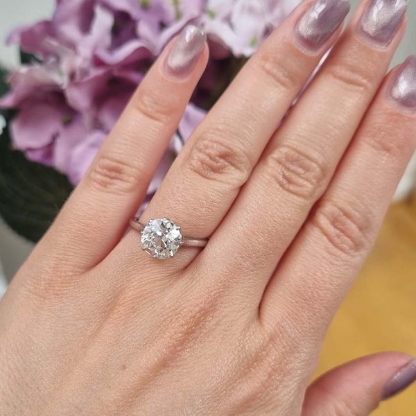 Antique Vintage 2.50ct Old Mine Cut Diamond Solitaire Engagement Ring in Platinum, 2.50 carat single stone old mine-cut diamond eight-claw set and mounted in platinum
