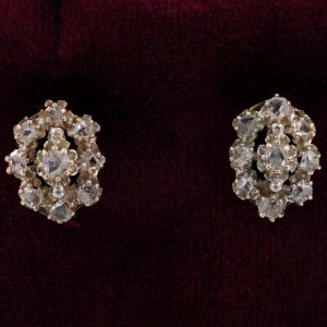 Victorian Antique Rose Cut Diamond Cluster Stud Earrings