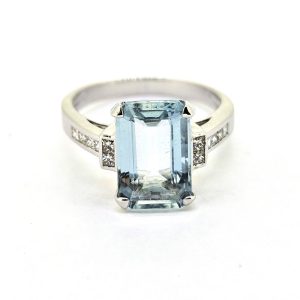 3ct Aquamarine and Princess Cut Diamond Engagement Ring