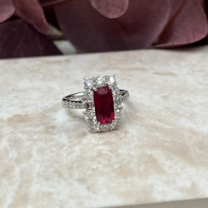 Natural No Heat 2.06cts Pigeon Blood Ruby and Diamond Cluster Ring
