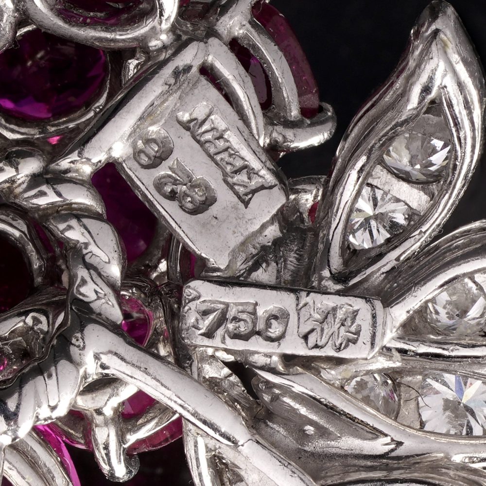 Vintage ruby and diamond earrings in platinum.