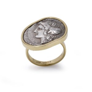 KIAIA Ancient Greek Tetradrachm Coin Ring In 18 Carat Yellow Gold Mount