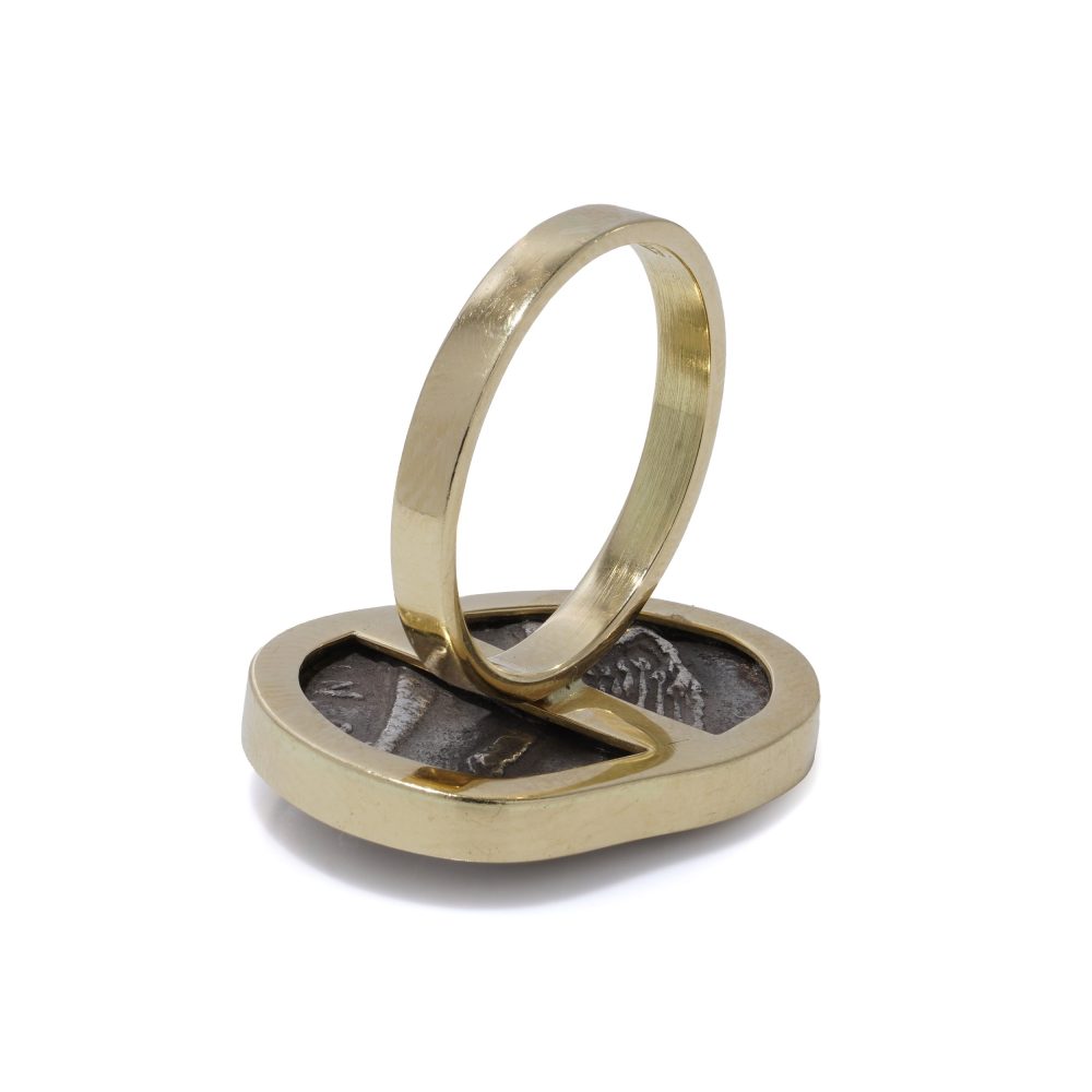 Ancient Greek silver coin ring in gold mount.