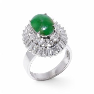 Chinese 18 Carat White Gold 3 Carat Jade And Diamond Ring