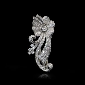 Vintage Diamond Flower Spray Brooch In Platinum